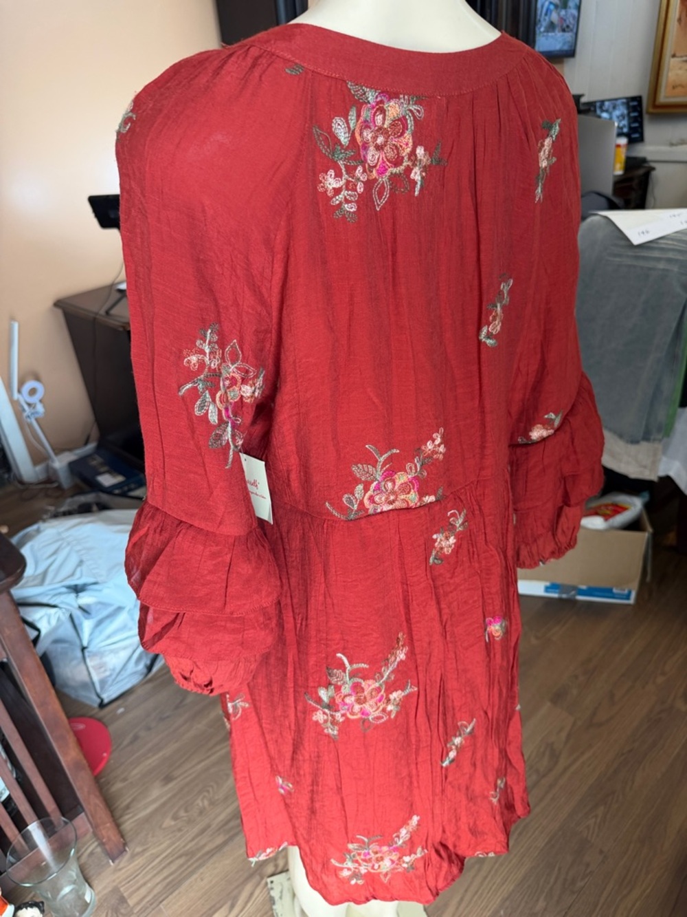 Embroidered V-Neck Boho Dress in Deep Wine - Picture 6 of 10